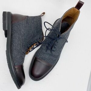 TAFT Jack Grey Wool Flannel Oxblood Cap Toe Lace Up Dress Boots Mens EU 45 US 12